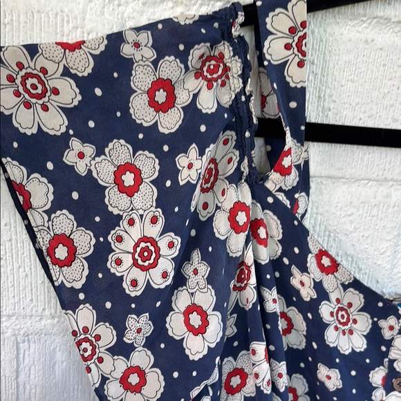 M.i.h. Jeans Silk Floral Off-Shoulder Blue/White Wide Leg Jumpsuit size Large - Picture 6 of 11